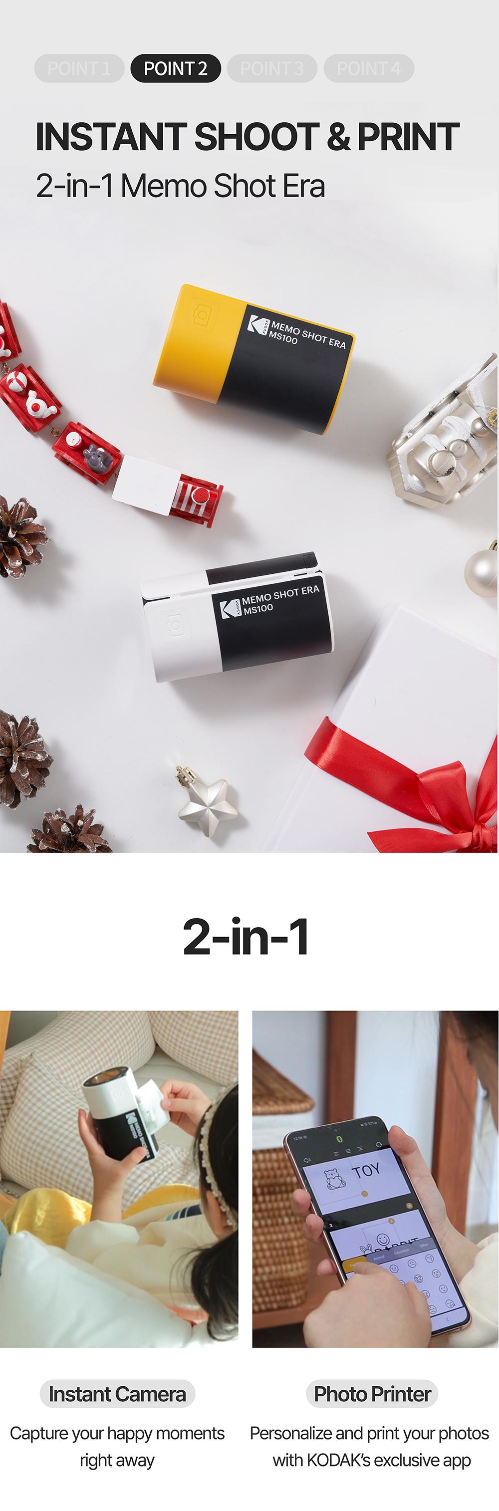 KODAK Memo Shot ERA Label Printer (1.8x2.7inches) bundle (camera with 1 roll + 9 rolls cartridge set) Instant Portable Black and White Sticker Photo Printer