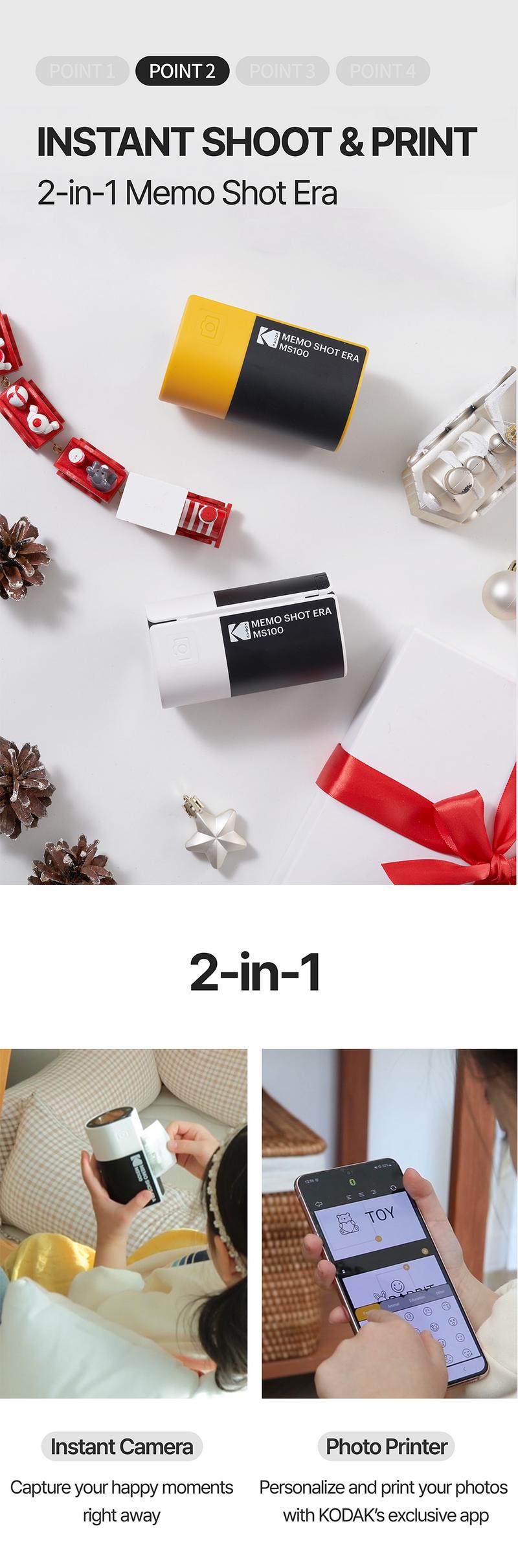 KODAK Memo Shot ERA Label Printer (1.8x2.7inches) bundle (camera with 1 roll + 9 rolls cartridge set) Instant Portable Black and White Sticker Photo Printer