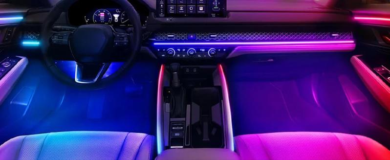 DIBMS APP Controlled RGB Car Interior Light strip,43.3 Inches Acrylic Auto Ambient Lighting Kit with Dreamcolor Chasing, Center Console Dashboard Lamps with APP Remote Control, Universal model, tape installation or embedded