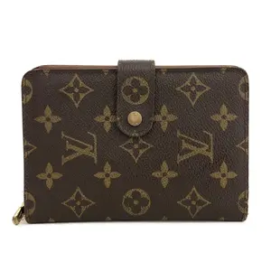 Pre-owned Louis Vuitton canvas Small Leather Goods Monogram Porte Papier Zippe Bifold Wallet Brown SP1919