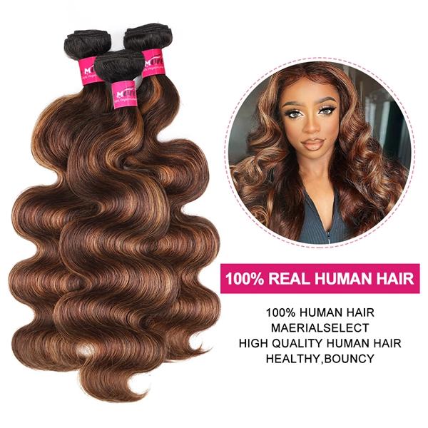 P4/27 Honey Blonde Highlight Body Wave Bundles FB 30 Brown Colored Body Wave Human Hair Weave Bundles Quick Weave Extensions 28 30 Inch #TikTokShopBlackFriday