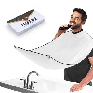 Beard Bib Apron for Men, Father's Day Gift Beard Trimming Catcher Bib for Shaving & Hair Clippings, Waterproof Non-Stick Hair Catcher Grooming Cloth with 2 Suction Cups(White)