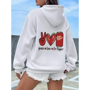 Peaceful Love Women's Fashion Hoodie Dr Pepper Personalized Creative Pattern Printed Machine Washable Casual Fashion Neutral Style Autumn/Winter Hoodie for Women