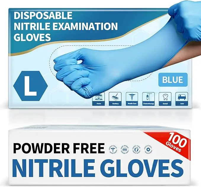 Medguy Medical Blue Nitrile Disposable Exam Gloves – 4.5 Mil, 100 Pcs, Powder-Free & Latex-Free, Food Safe Exam Gloves for Medical, Lab, Cooking & Cleaning Use