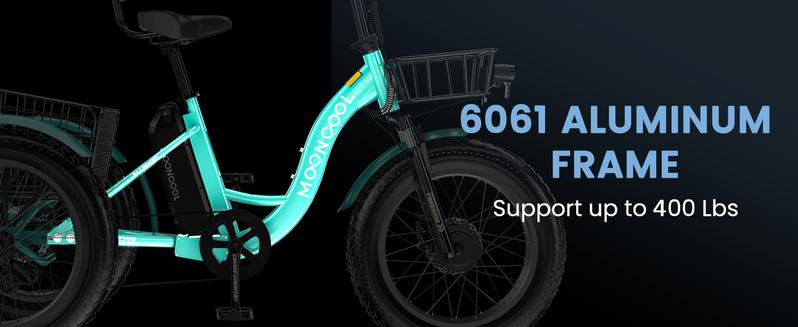 MOONCOOL TK1 Fat Tire Electric Tricycle for Adults, 20" x 4" Fat Tire Electric Trike, 48V 500W Motorized Electric Bicycle Bikes, 3 Wheels 7 Speed Ebike with Removable Battery, Aluminum Frame & Large Basket Ebike