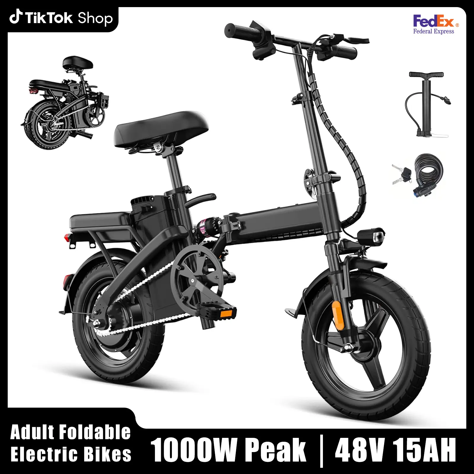 Unisex Compact Folded Folding Electric Commuter Bicycle, 500W Motor, 48V 15Ah Removable Battery, Suspension System, 80Km Range, UL2849 Certified, 50lbs, for Outdoor Cycling & Commuting, Folding Bikes tiktokshopbacktoschool