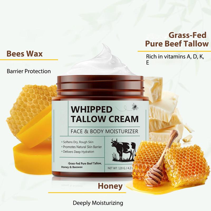 Beef Tallow and Honey Balm, Beef Tallow for Skin, Face & Body Moisturizer, Honey Beeswax, Whipped Tallow Cream Delivers Deep Hydration Skin(120G) Beef Tallow and Honey Balm, Beef Tallow for Skin, Face & Body Moisturizer, Honey Beeswax, Whipped Tallow Cream Delivers Deep Hydration Skin(120G)