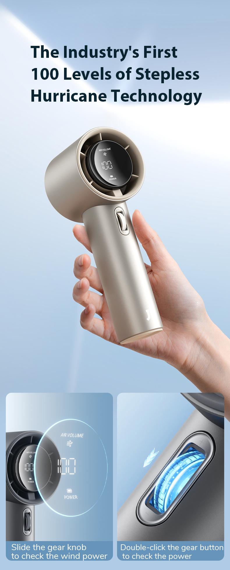 JISULIFE Handheld Fan Pro1S - 5000mAh Rechargeable, Metal Body, Digital Display, Turbo 9 m/s, 3-15h Cooling, USB Fast Charging, Travel/Outdoor JISULIFE Handheld Fan Pro1S - 5000mAh Rechargeable, Metal Body, Digital Display, Turbo 9 m/s, 3-15h Cooling, USB Fast Charging, Travel/Outdoor