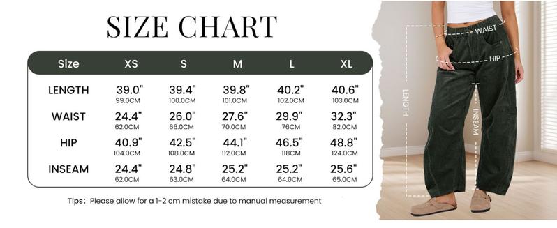 Corduroy Barrel Pants for Women Cord Pants Mid-Rise Wide Leg Baggy Trousers with Pockets Vintage Style Fall Winter 2026 Spring Summer Loose Fit Pant