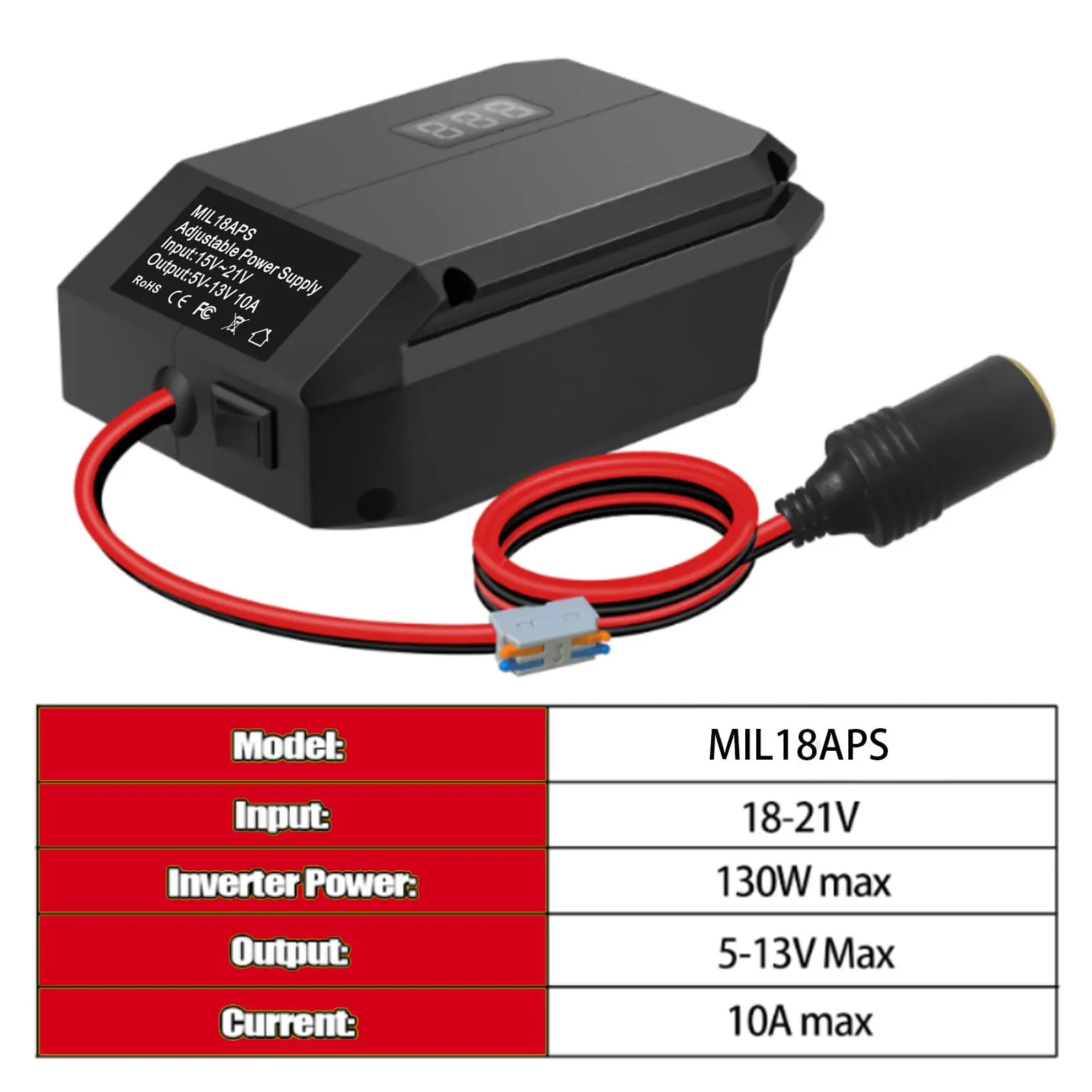 milwaukee cigarette lighter adapter 18V to 12V Step-Down Converter for Milwaukee for M18 18V Battery, DC 5V-13V  Adjustable