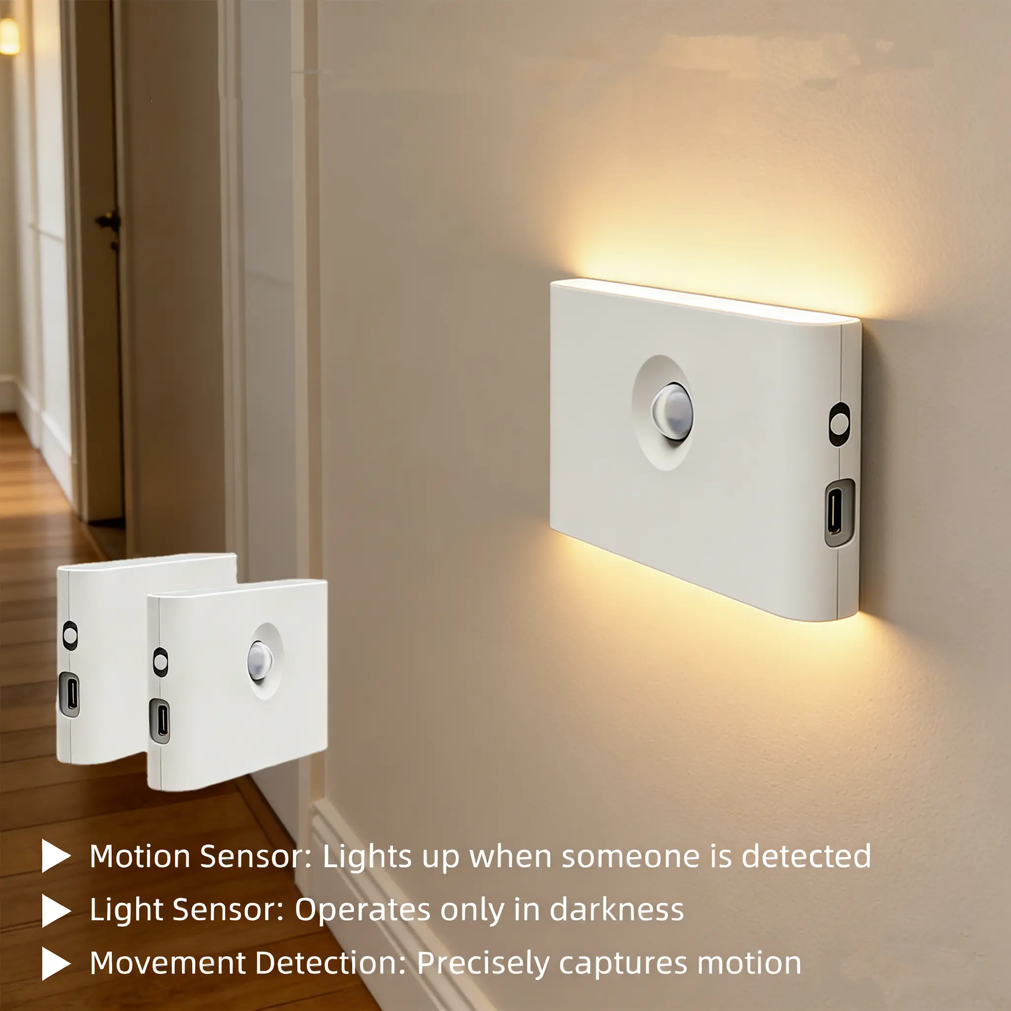 SEURON 2-Pack Rechargeable Lithium Battery Smart Motion Sensor Indoor Sleep Lights - Compact, 2700K Warm White, 110° Wide Angle, Magnetic Mount, Type-C Fast Charging, 3 Light Modes, Energy Efficient Recessed Lighting for Hallway, Stairs, Smart Night Light