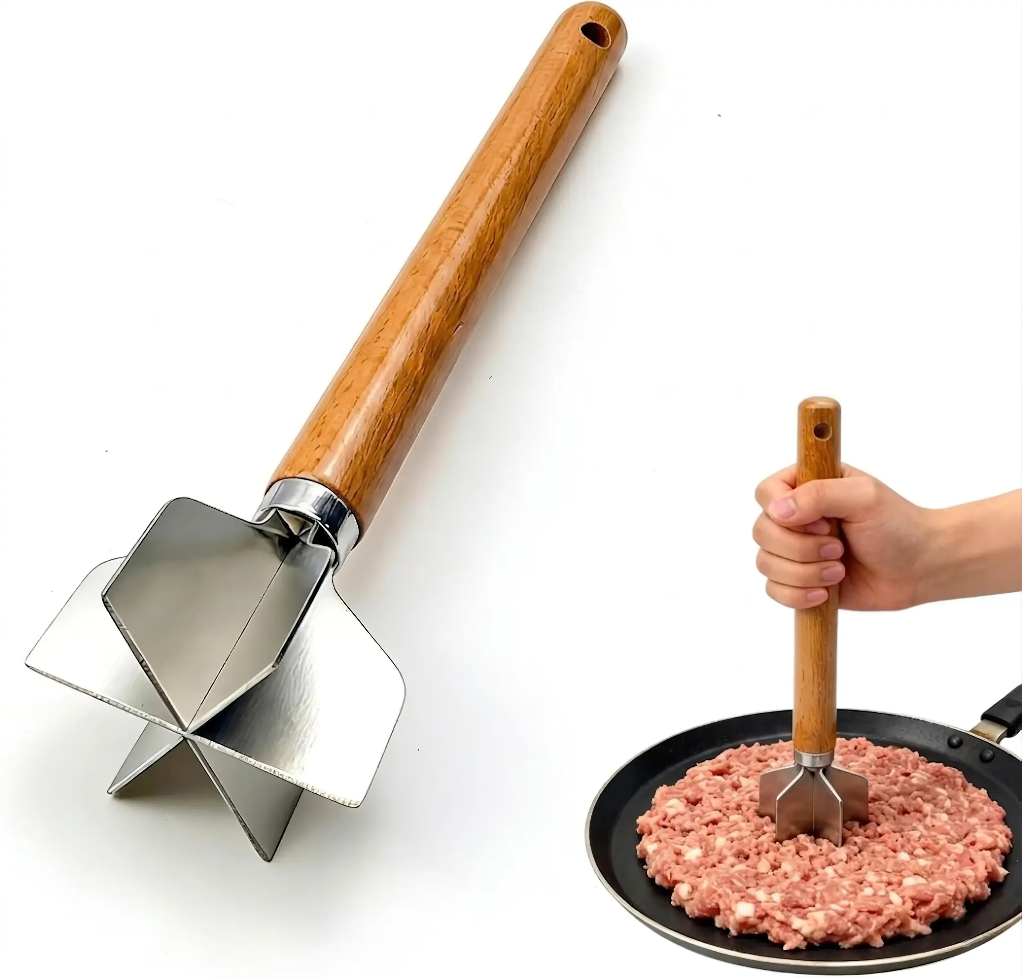 Stainless Steel Meat Chopper 11 Inch Ground Beef Masher Hamburger Chopper Tool for Cooking Kitchen
