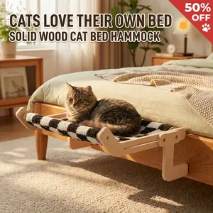 Cat Seat Hammock Solid Wood Adjustable Cat Shelf for Window Sill Bedside and Drawer No Drill Setup Stable Cat Perch Supports Large Cats Soft Comfortable Cat Lounge for Sunbathing Bird Watching Space Saving Cat Wall Furniture Bed for Indoor Cats