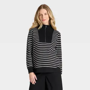 Fashion Leisure Maternity Pullover Sweatshirt - Isabel Maternity by Ingrid & Isabel Black/Cream Striped L