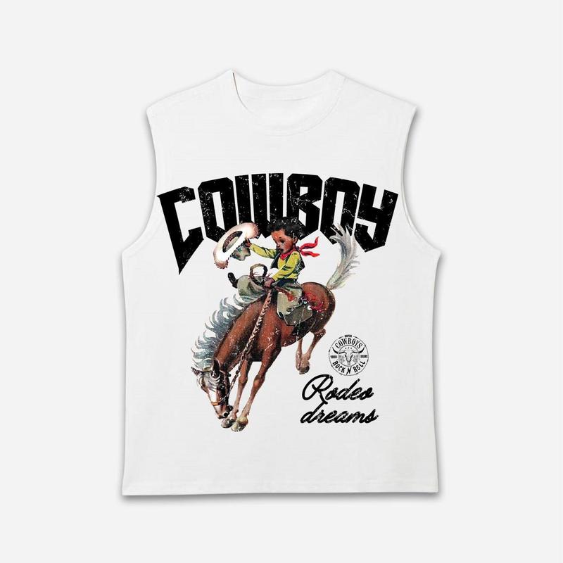 Sopula Studio Men's Cowboy Rodeo Dreams Print Graphic Tank Top Sleeveless Casual Crewneck Workout Tanktop Horse Black