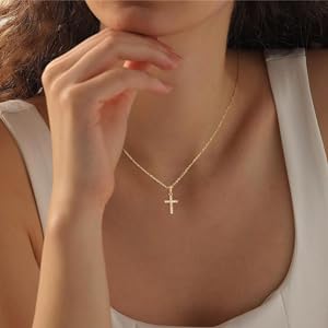 Tewiky Dainty Cross Necklace For Women Simple Cross Choker Necklaces Small Cross Pendant Tiny Cute Necklaces For Teen Girls Handmade Aesthetic For Women Jewellery For Easter