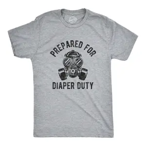 Mens Prepared for Diaper Duty T Shirt Funny Fathers Day Parenting Dad Baby Novelty Tee Mens Funny T Shirts Cool Vintage Fashion T-Shirt Gift Classic Menswear Dad Joke Apparel for Men Funny Adult Humor Short Light Grey