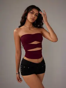 TRNVIE Women's Solid Color Ruched Hollow-Out Cropped Sexy Camisole Top