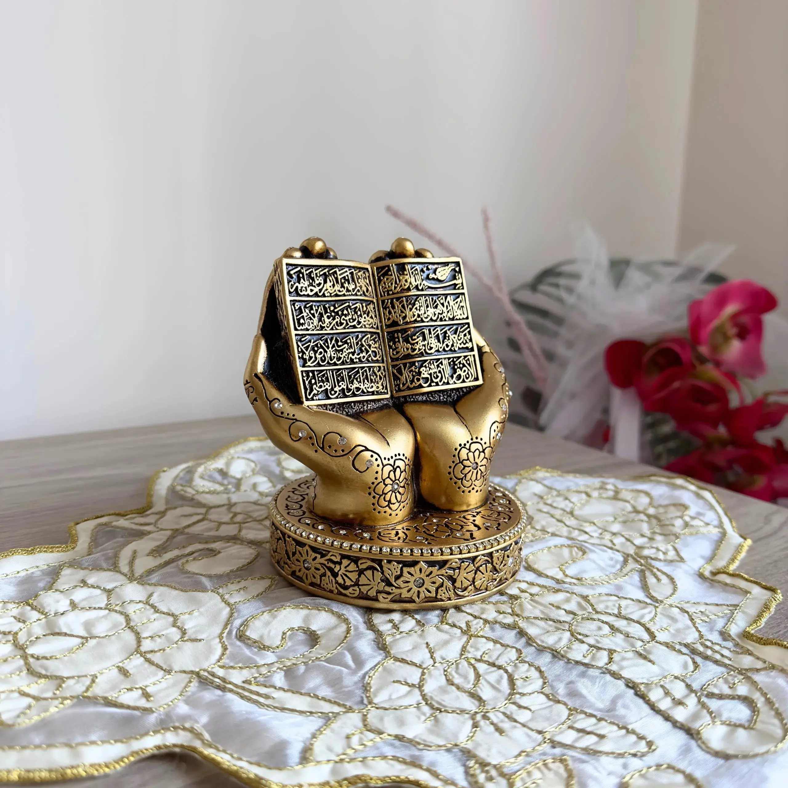 Ayatul Kursi Lectern-Shape Islamic Figurine, Religious Home Decor Ornaments, Table Desk Accent, Ramadan Gift