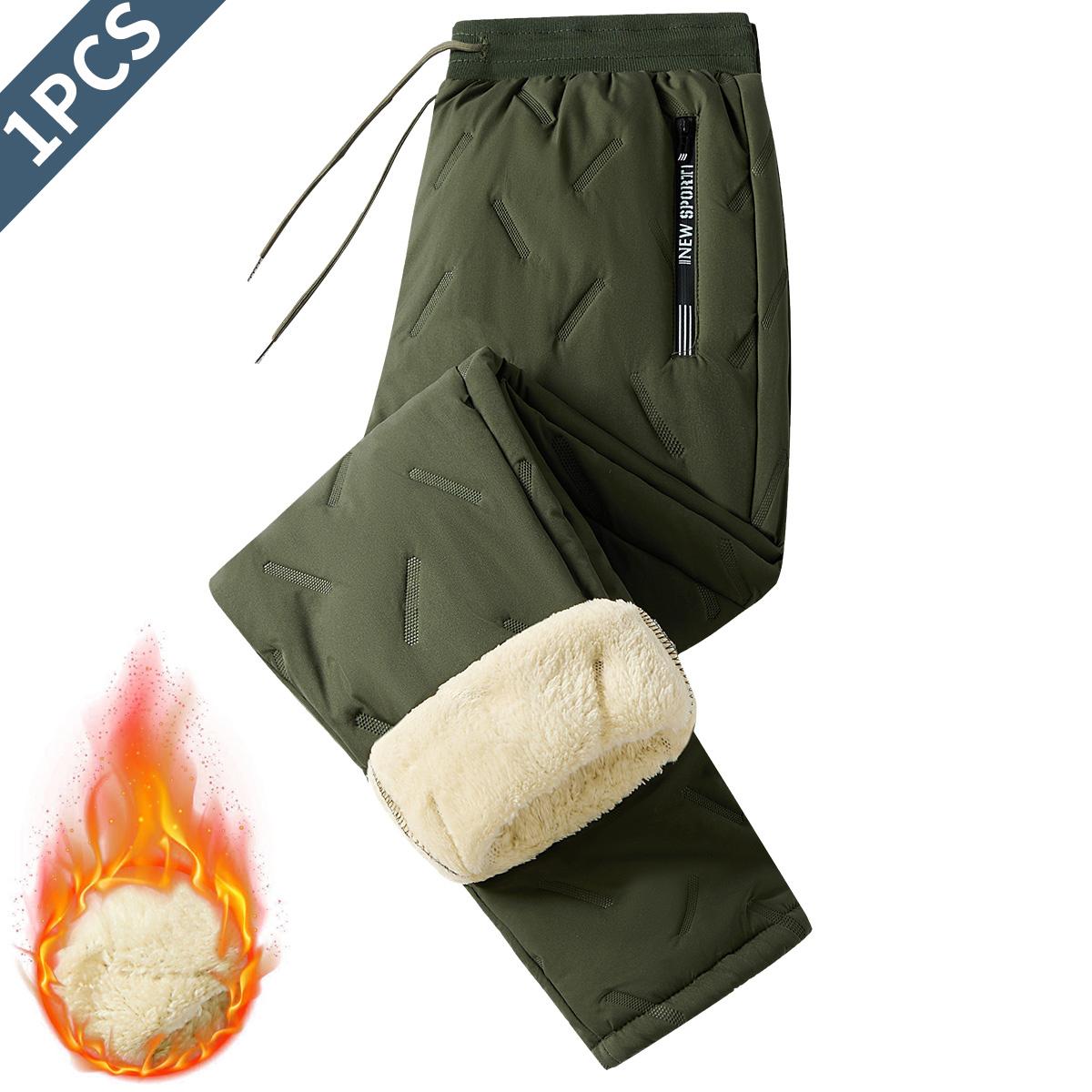 Men's Autumn And Winter Sports Pants Thick Warm Cotton Lined Casual Straight Windproof Warm Trousers,Men's Regular Fit PlainDrawstring Waist Thermal Lined JoggePants, Casual Warm Waterproof ZipperPocket Trousers for Daily Wear, Men'sBottoms for Winter