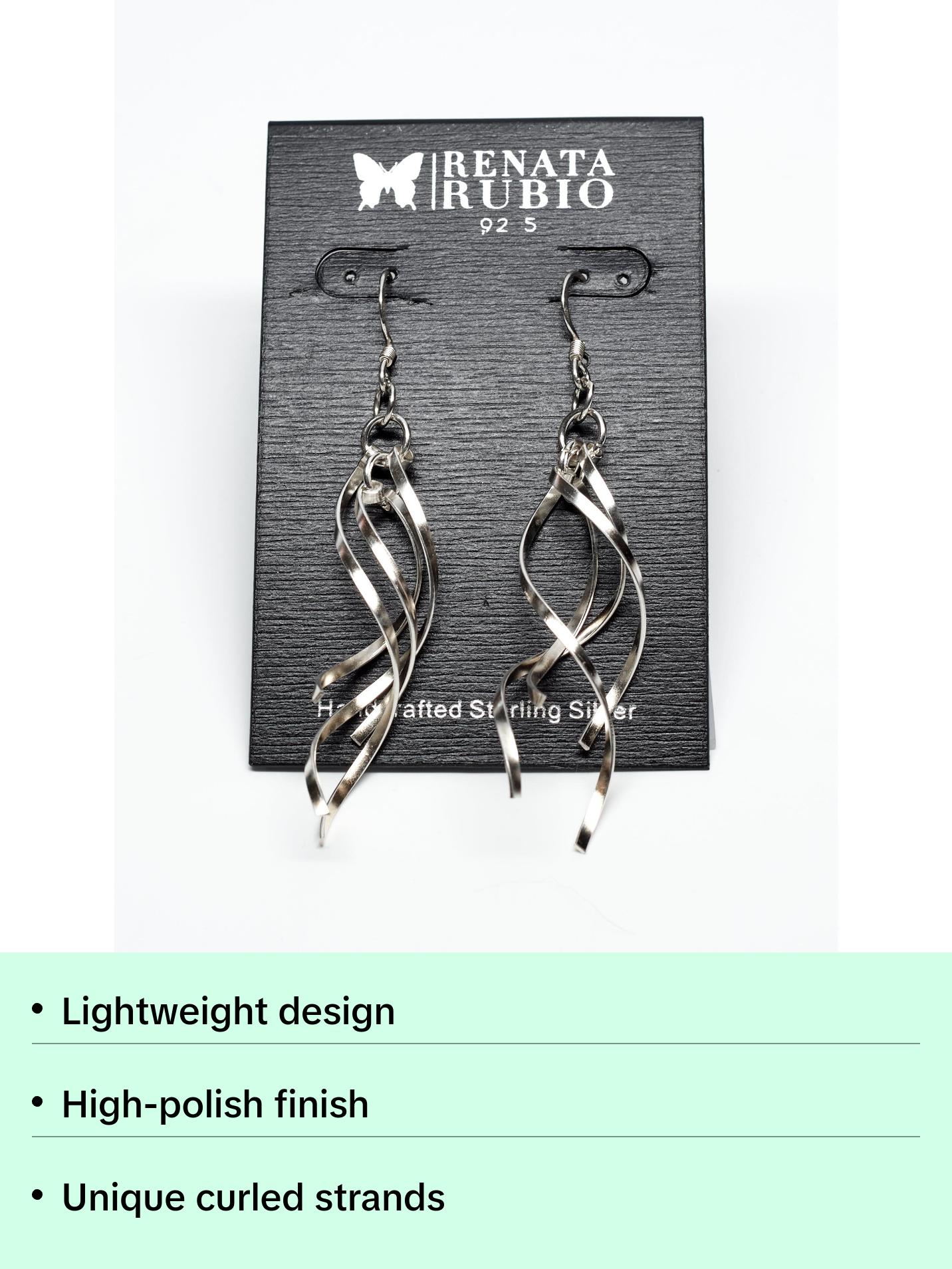 Wavy Sterling Silver Drop Dangle Earrings