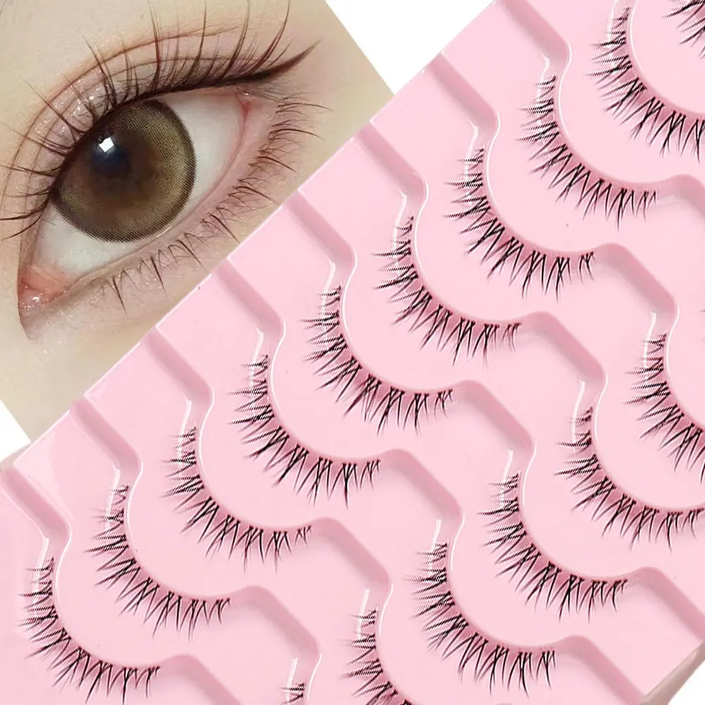 10 Pairs Korean Natural Look False Eyelashes, Volume Lashes, Eyelash Set, Cosmetic, Makeup, Thickness 0.07mm, Curl C, Length 8-12mm, Reusable, Easy to Apply, Perfect for Halloween & Party