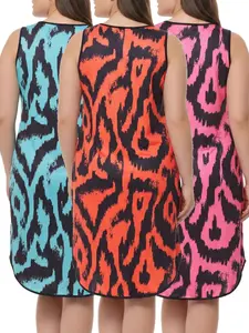 Women’s Plus Size Summer Sleepwear Set, 3-Piece Loose Casual Pajama Dress Outfit with Three Solid Colors and Leopard Print