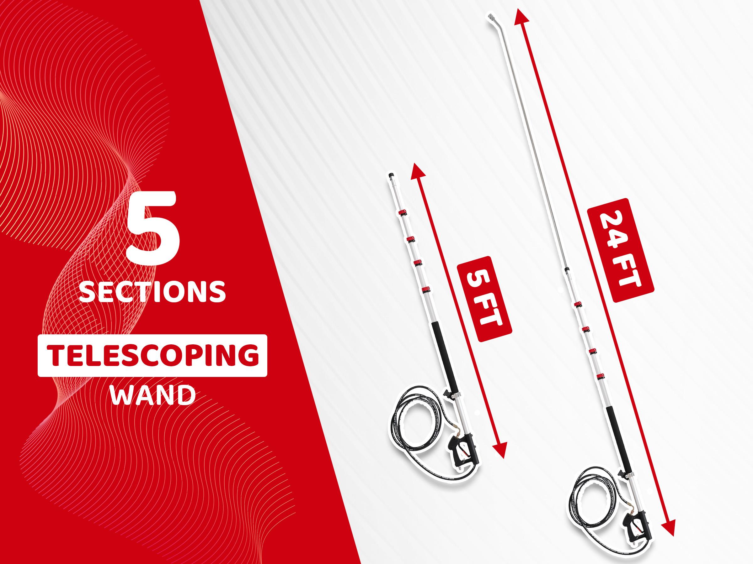 RIDGE WASHER 24 FT Telescoping Pressure Washer Wand with Brush,Telescopic Gutter Cleaner 3 Stainless Steel Curve Wands,Adjustable Belt,4000 PSI Heavy Duty Cleaning