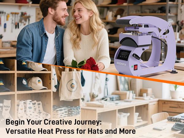 Heat Press, Precise Temp/Timer Control, 6.54"x3.84"Curved Heat Plate, 2 Hat Pad, Hat Stretcher, Safety Base, Glove, Hat Press Heat Machine for Caps, Sublimation, Vinyl, Heat Transfer