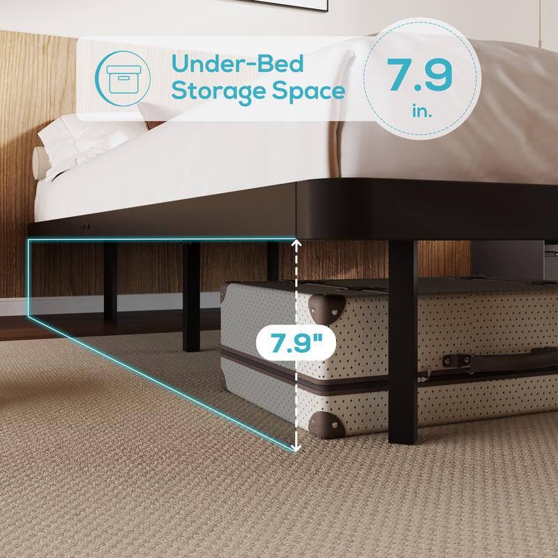 MUTICOR Floating LED Iron Bed Frame with Metal Slats【No Mattress】Headboard Outlets and Multi-Color Lighting, No Box Spring Needed, Twin/Full/Queen/King