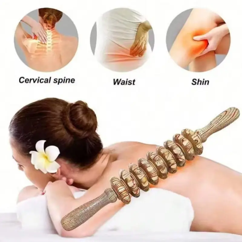 9 Wheel Wooden Massage Roller Tool, Relief Roller, Lymph Drainage Massager, Lymphatic Drainage Tool, Manual Body Massage Scraping Tool, Body Care Tool, Hemu Plant Material, Made in China