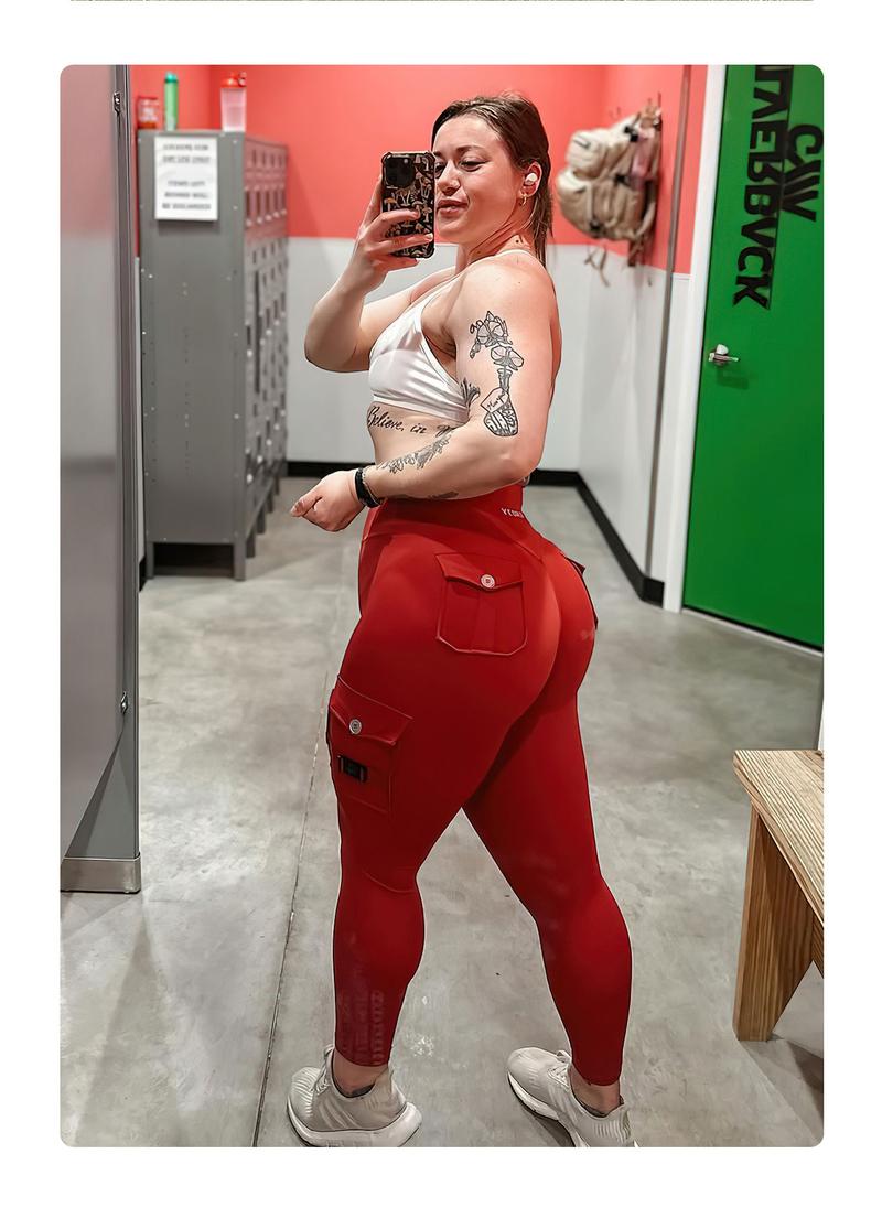 YEOREO CoreFlex Workout Cargo Leggings with Pockets for Women Hidden Scrunch Butt Lifting Leggings Gym Yoga Pants