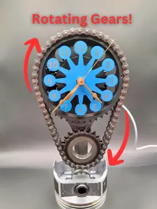 Chevy Small Block Timing Chain Clock with Rotating Gears, Corvette Camaro Nova Clock