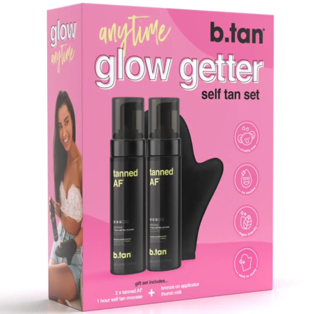 b.tan Tanned AF Self Tanner Mousse Kit, 2 Pack with Mitt Applicator, Dark 1 Hour Express Tan for a Flawless Bronze Glow, Vegan Bronze Body Self-Tanners, Body Care, Beauty Products, Hydration, All
