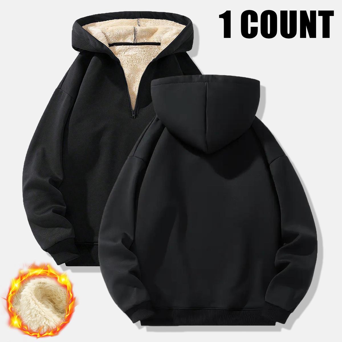 Men's Hooded Sports Jacket, Men's Casual Top, Men's Fleece Hoodie, Winter Thick Warm Fleece Lined Pullover with Kangaroo Pocket, Windproof Long Sleeve Workwear Jacket for Outdoor Activities