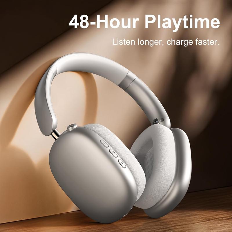 Wireless Headphones - 52dB Noise Cancellation, 5 Smart ENC Mics, Detachable Fabric Ear Cushions, 120 Hour Standby, Seamless Dual Device Connection for All-Day Use and Boosted Productivity