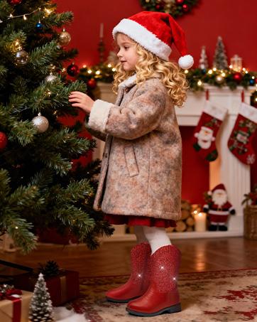 Sparkly Girls Cowgirl Boots Glitter Cowboy Dress Boots for Little to Big Kid Mid Calf Round Toe Birthday Horse Riding Pu Handles Celebrations