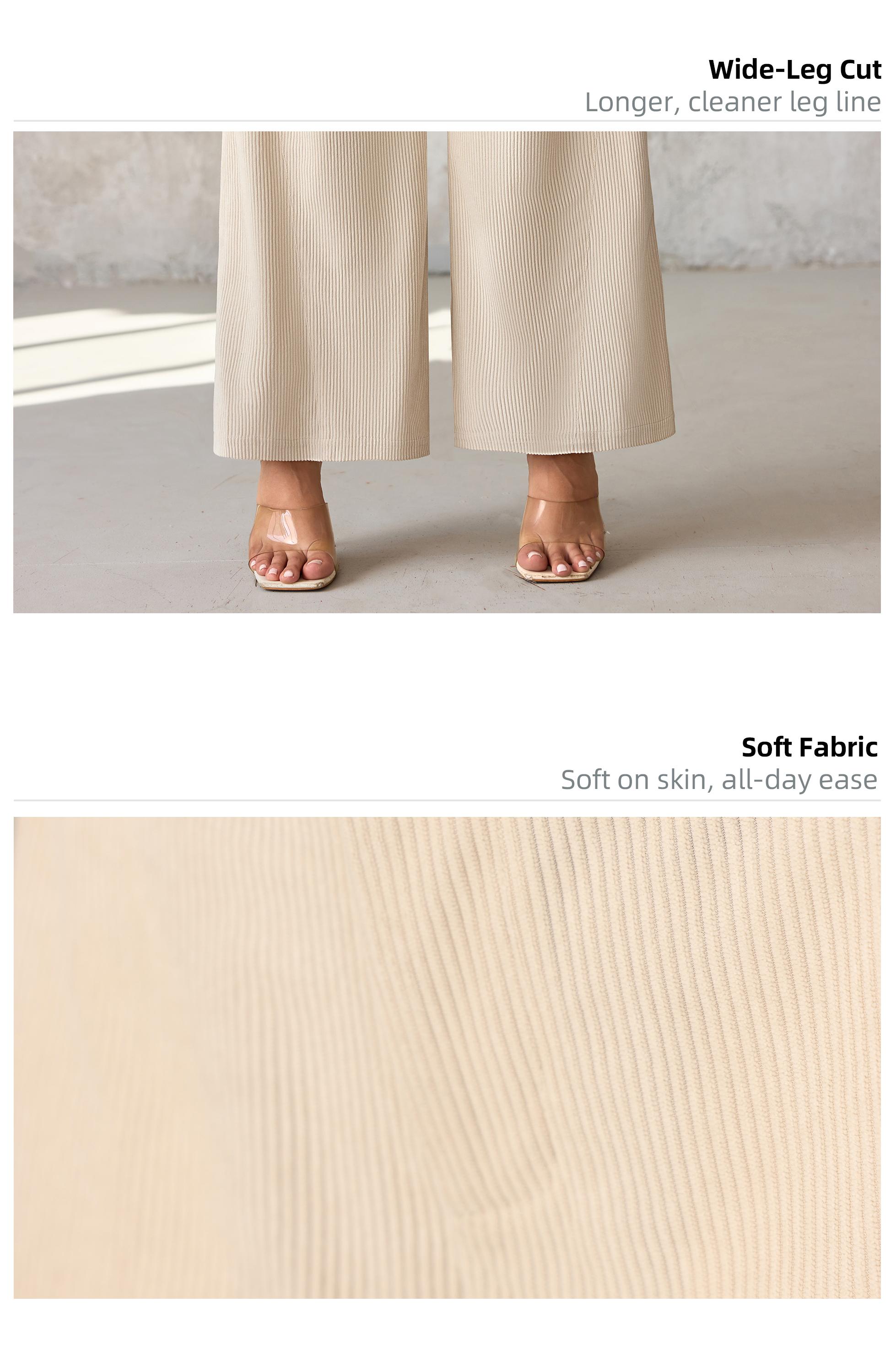 Chicovar Women's Lightweight Corduroy Pants, High-Waisted, Wide-Leg Pants, Casual Trousers with Side Pockets & All-Season Comfort