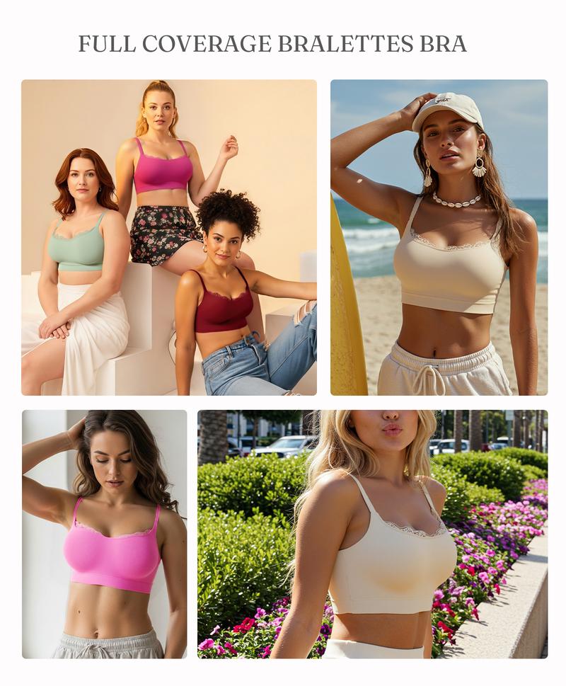 FeelinGirl Lace Trim U-Plunge Bralette Wireless Seamless Sophistication Sizes to 44DD