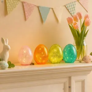 6 Inch Easter Crackle Glass Lighted Egg Decor – LED Illuminated Crackle Glass