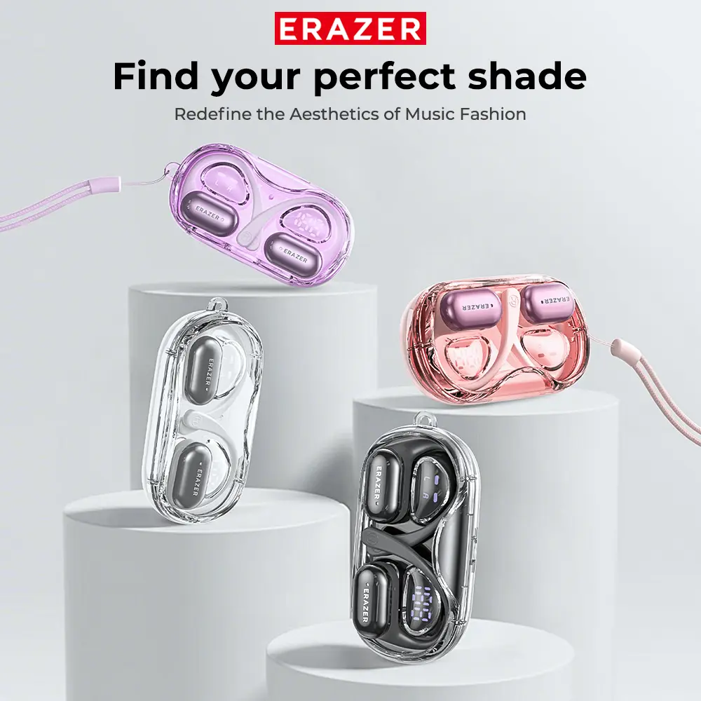 ERAZER XF56 Open-Ear OWS Headphones, Ear Hooks Design , Wireless Earbuds, With HD Mic, Power Digital Display