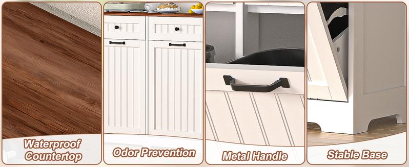 【Does Not Include Trash Can】 Dragosum Wooden Hidden Trash Can Cabinet with Double Tilt-Out Doors and Drawers | Organize Two 10 Gallon Bins in Kitchen, Living Room or Laundry Room – Space Saving Design