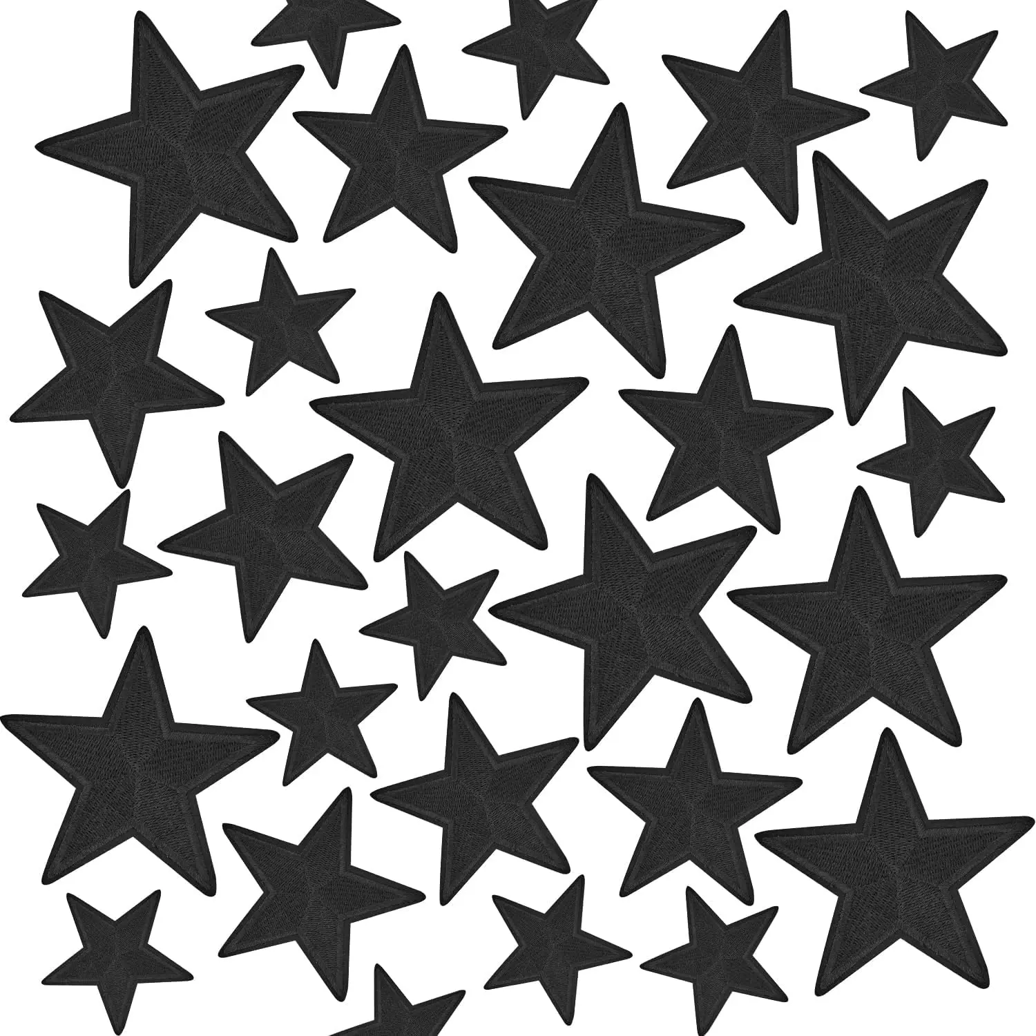 High Quality Durable Iron On Patches - 24-Piece Variety Black Star Embroidered Appliques Set with Heat-Seal Glue, Ironable or Sewable for All Kinds of Garments, Backpacks to Add More Exquisite Details