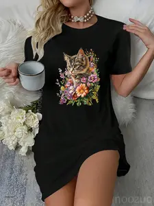 Cat Flower Floral Cute Kitten Graphic Dress
