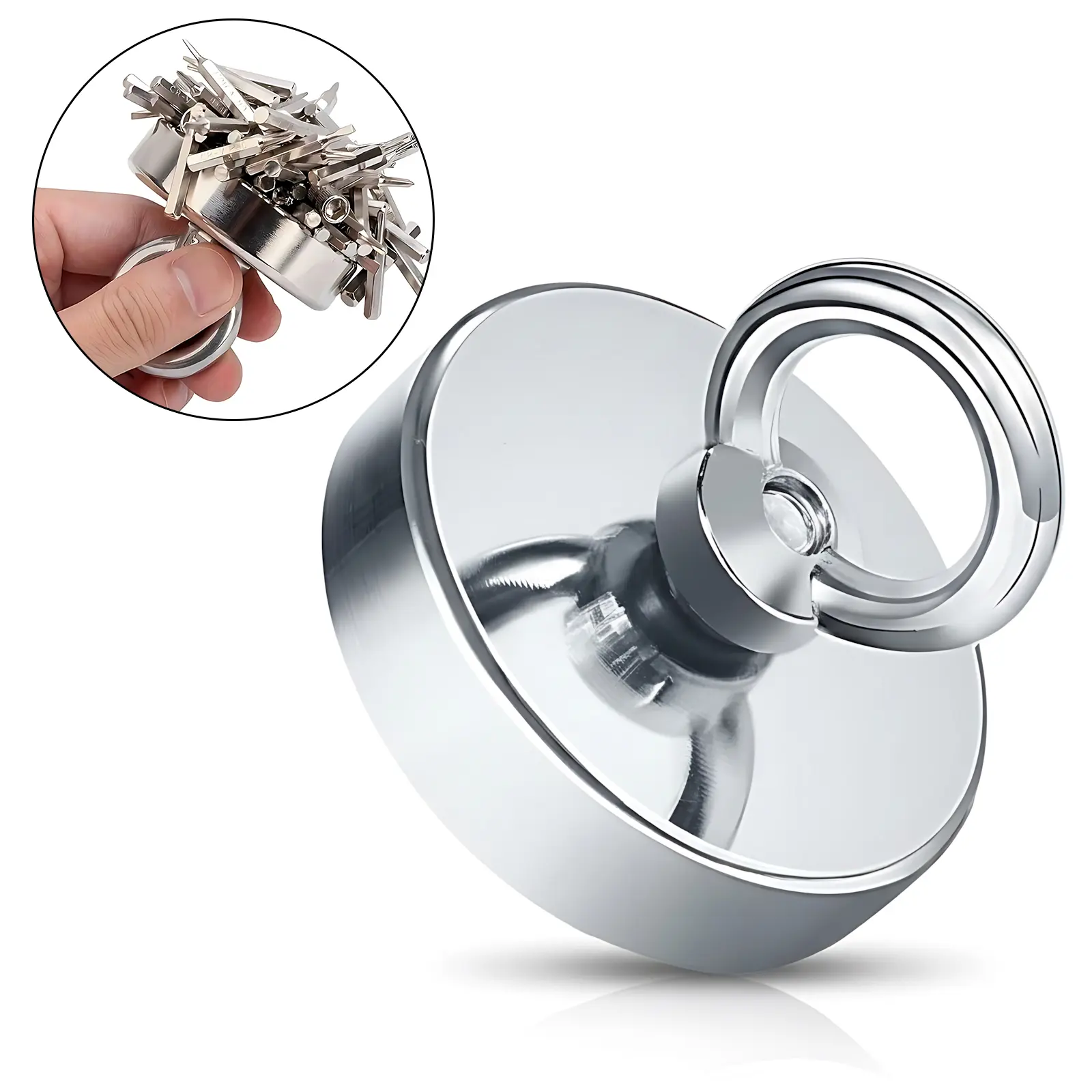 350lbs (140kg) Heavy-Duty Rare Earth Retrieval Magnet with Countersunk Mount, Anti-Collision Underwater Lift for Magnet Fishing, Outdoor Salvage