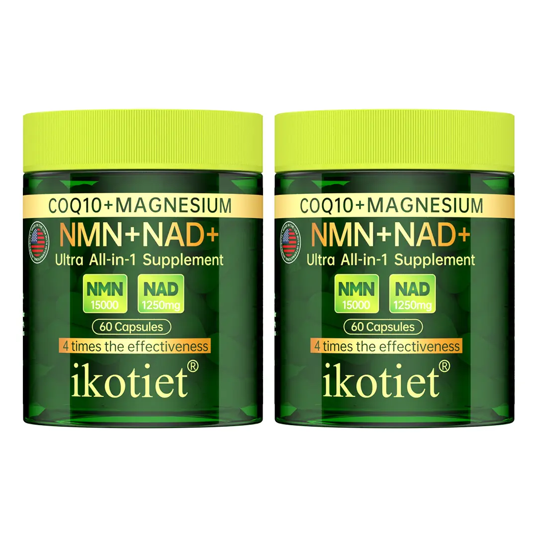 IKOTIET All-in-1 Pure NMN+NAD+CoQ10 Supplement (15000mg) - Heavy Metal Safe, Lactose Free, High-Dose NMN Calcium AKG Vitamin for Energy, DNA Repair, Anti-Aging - 60-120 Edible Capsules + Free Trial Pack for Fit Over 40 Dietary Support, Metabolism, Sugar F