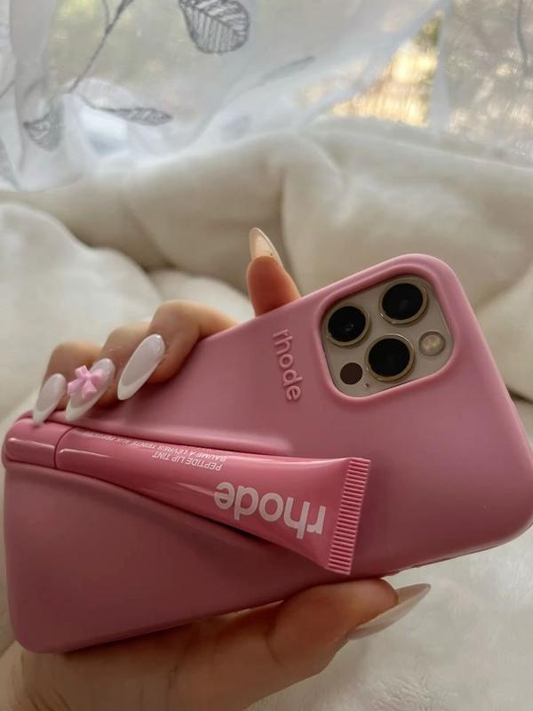(Full box with lip) Rhode Original Phone Case for iPhone 17/ 17 Air/ 17 Pro/17 Pro Max 16 15 14 13 12Cover Portable Lip Gloss Hailey Rhode Silicone Phone Stand Girls Gift Bag