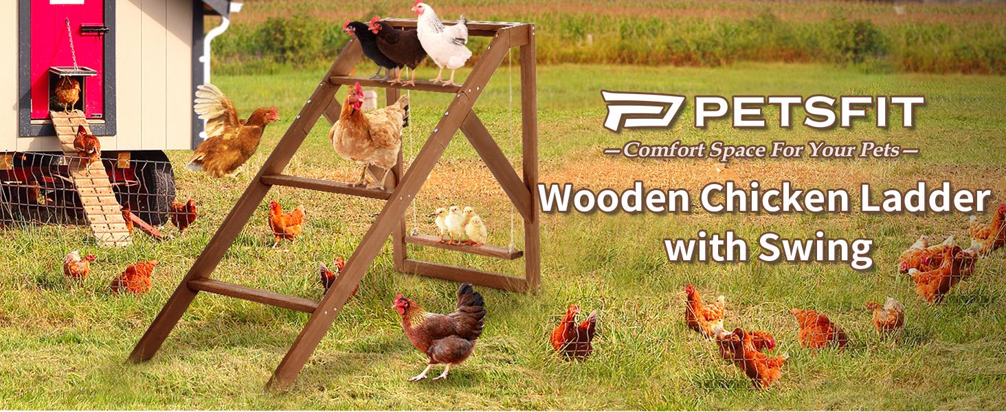 [5-year warranty] PETSFIT Chicken Roosting Bars for Hens with 2 Swings,Chickens Perch for Pet's Healthy and Play,Chicken Coop Accessories for 6-8 Chickens,Easy to Assemble and Clean