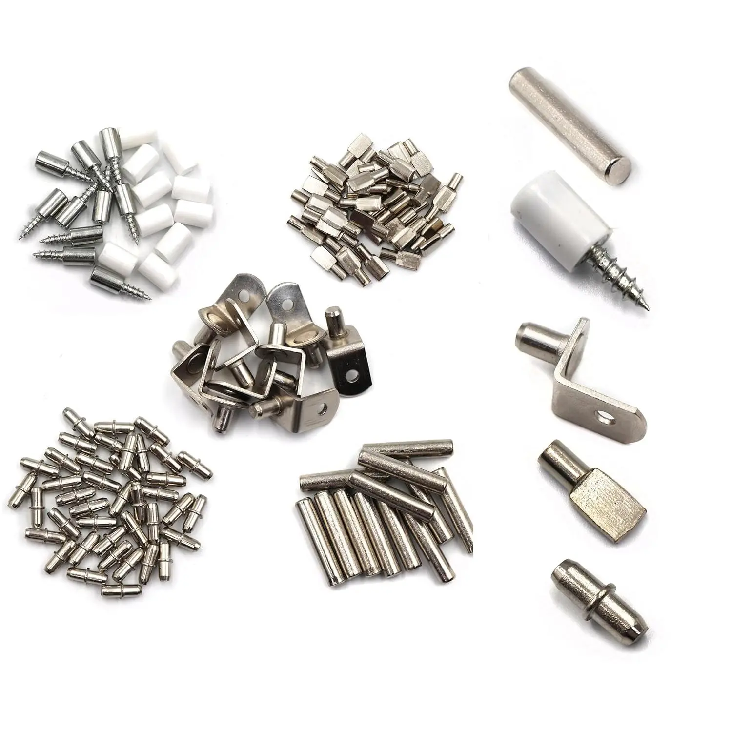 125 count Shelf Pins Kit,5 Styles Shelf Support Pegs, Bookshelf Pegs for Shelves,Cabinet Shelf Bracket Pegs Shelf Pins Holders for Furniture Closet, Nickel Plated
