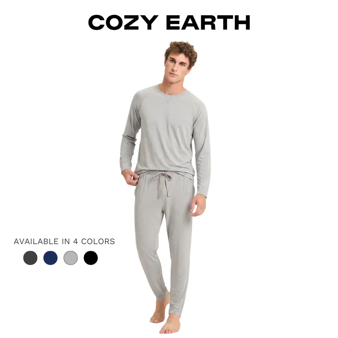 Cozy Earth Bamboo Stretch-Knit Long Sleeve Pajama Set | Ultra-Soft Bamboo Viscose Lounge Set Breathable Fabric